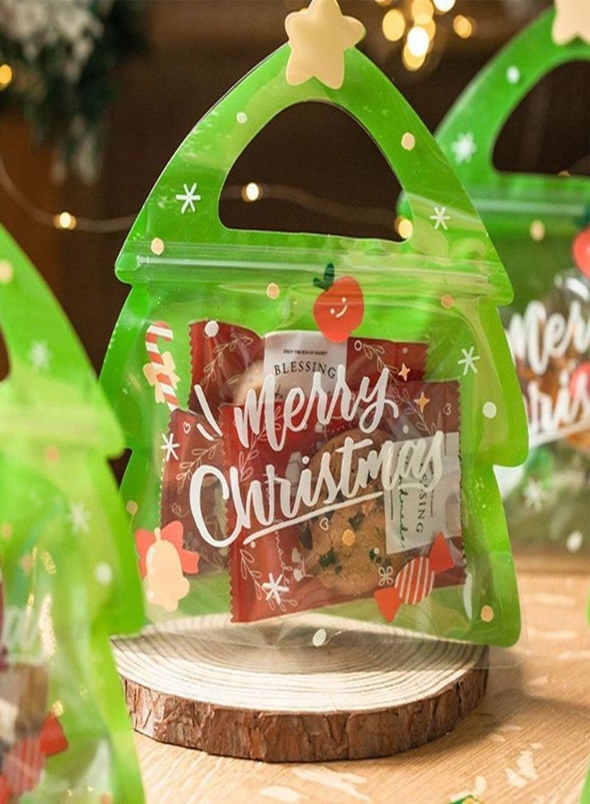 ESUOHYM Christmas Treat Bags For Clear Tree Shaped Ziplock Reusable Goodie Bag Xmas Sealable Bags With Handle For Candy, Cookie, Snack, Party Supplies 10 PCS - Image 4